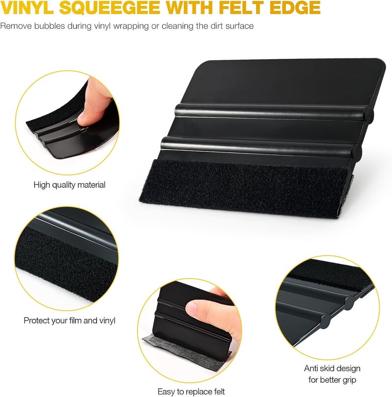 Gomake Vinyl Wrap Tool Set Window Tint Kit,Window Tint Tools Small Rubber Squeegee, Car Window Tint Application Kit,Vinyl Wrap Tools Felt Squeegee for Car Wrapping,Window Cleaning - Image 2